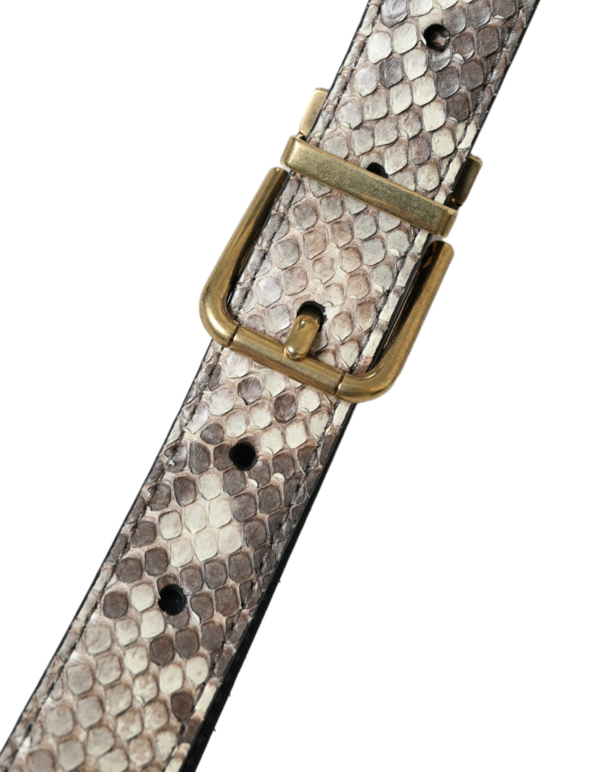 Bruine python lederen riem met gouden metalen gesp