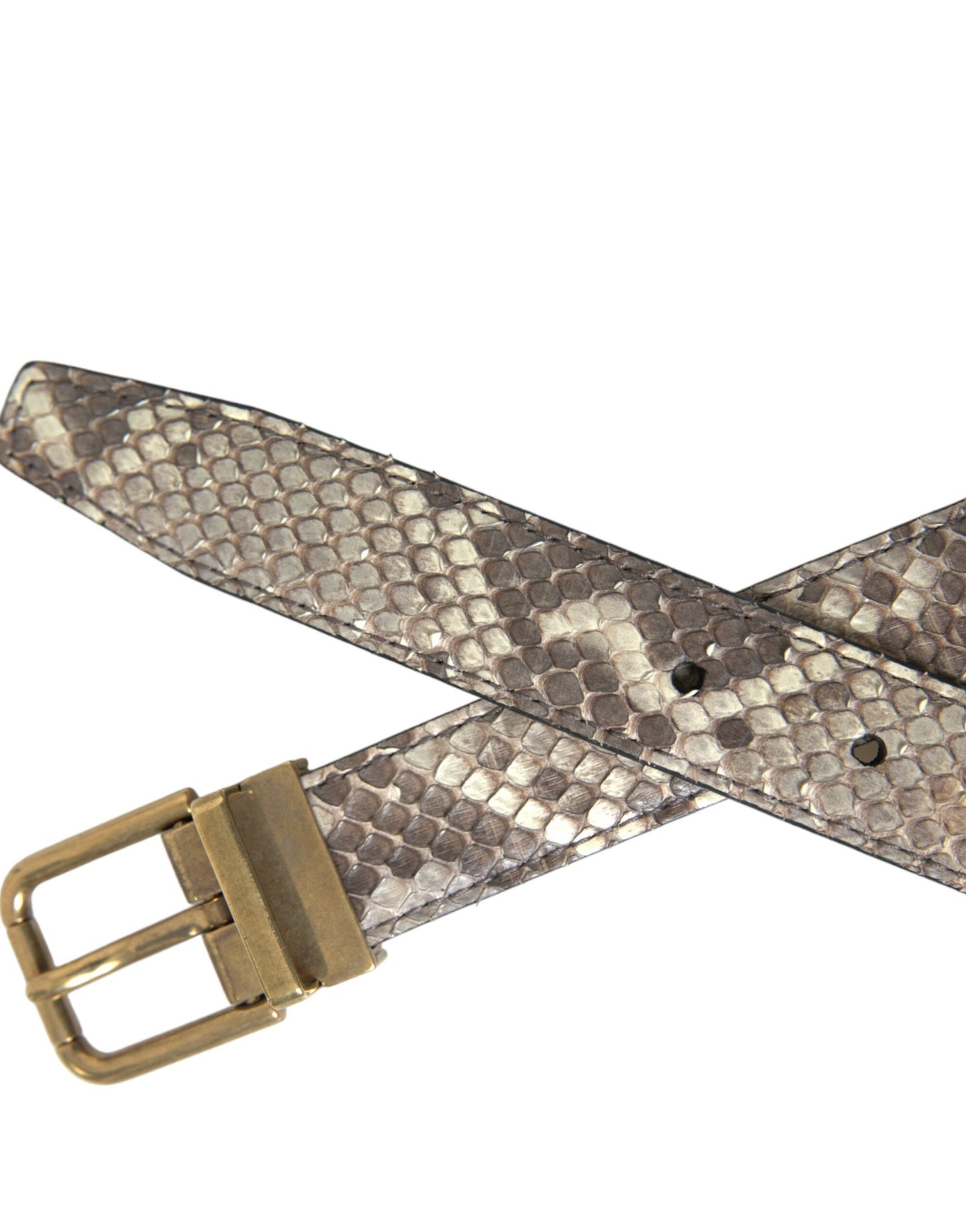 Bruine python lederen riem met gouden metalen gesp