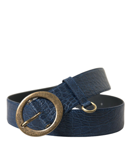 Blauw lederen gouden ovale gesp brede riem