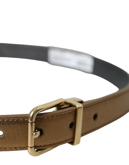 Metallic goudkleurige kalfsleren riem met metalen gesp