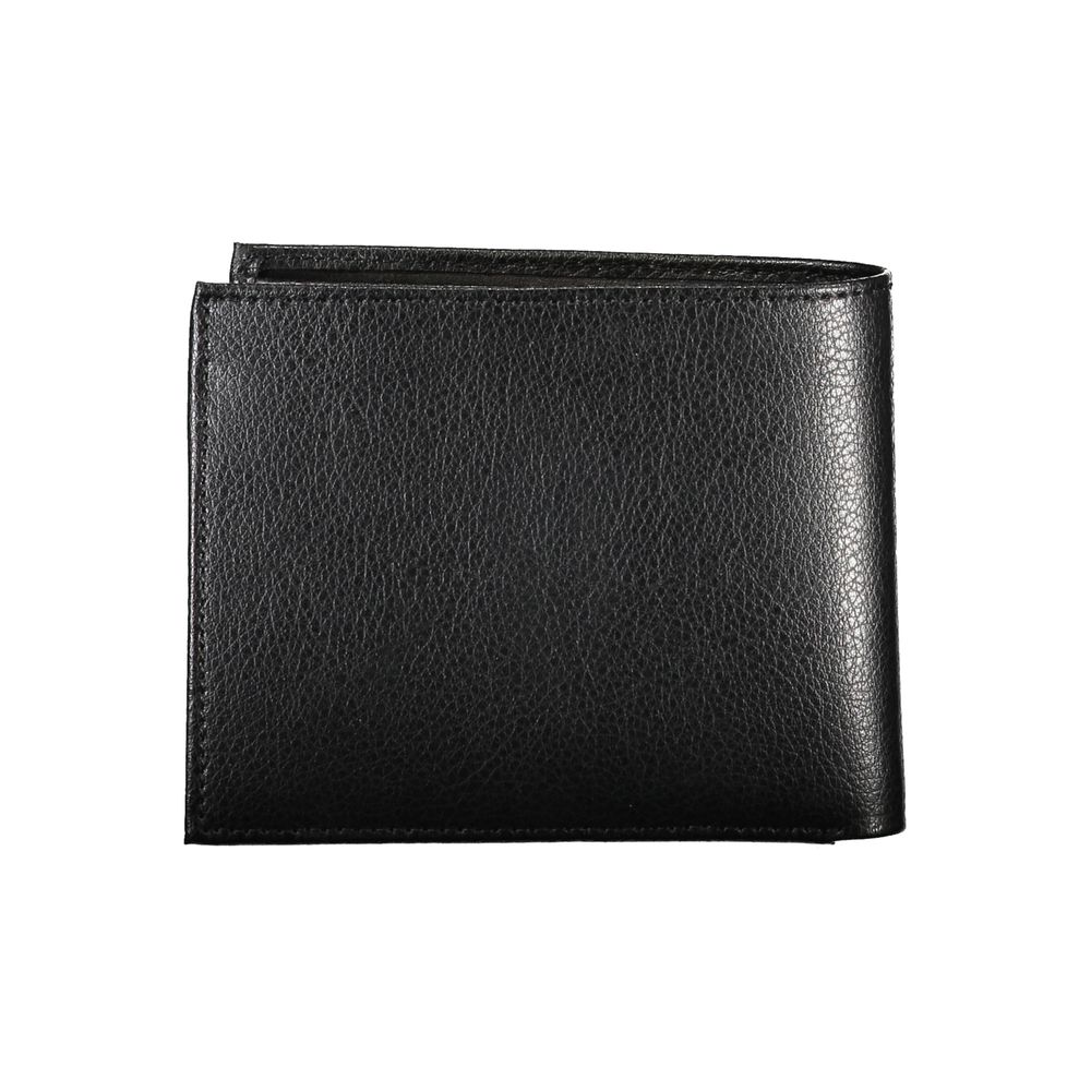 Cartera elegante de cuero negro con dos compartimentos