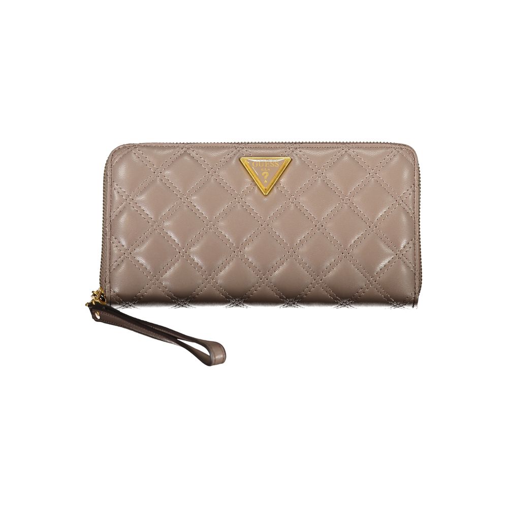 Elegante cartera beige con cremallera y detalles elegantes