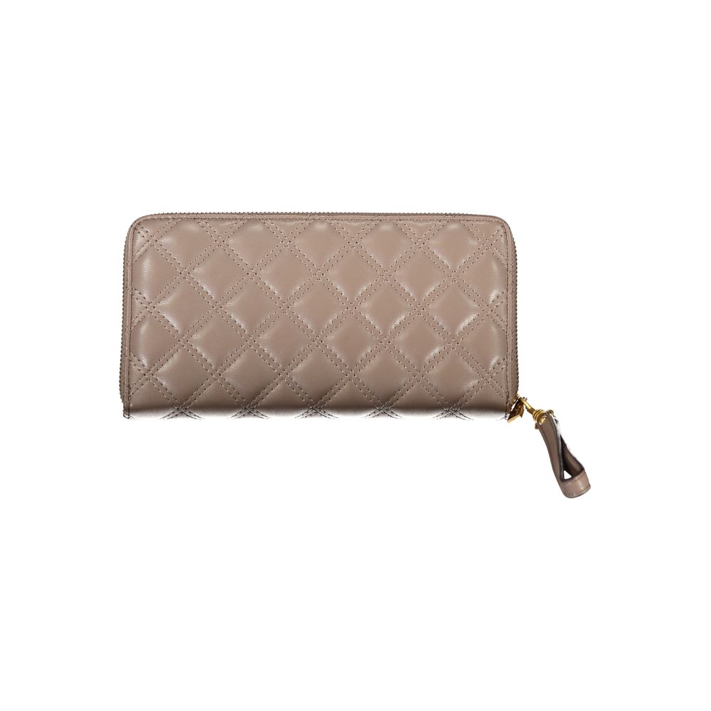 Elegante cartera beige con cremallera y detalles elegantes