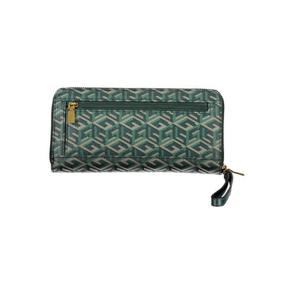 Elegante cartera de diseño verde con detalles en contraste