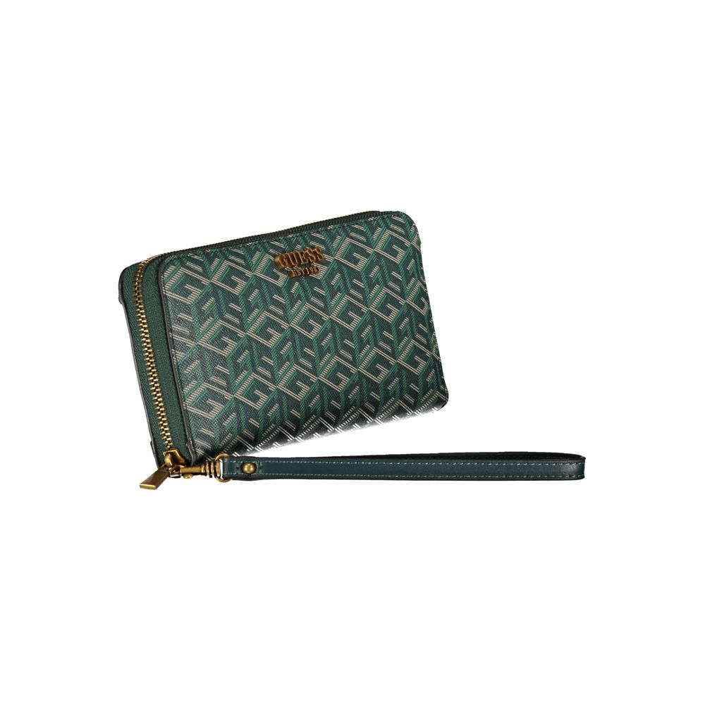 Elegante cartera de diseño verde con detalles en contraste