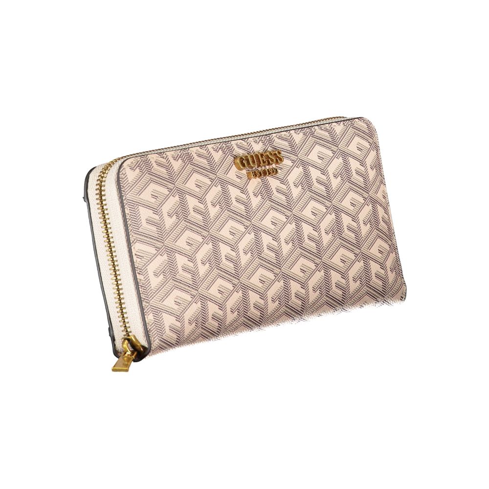 Cartera elegante beige con múltiples compartimentos