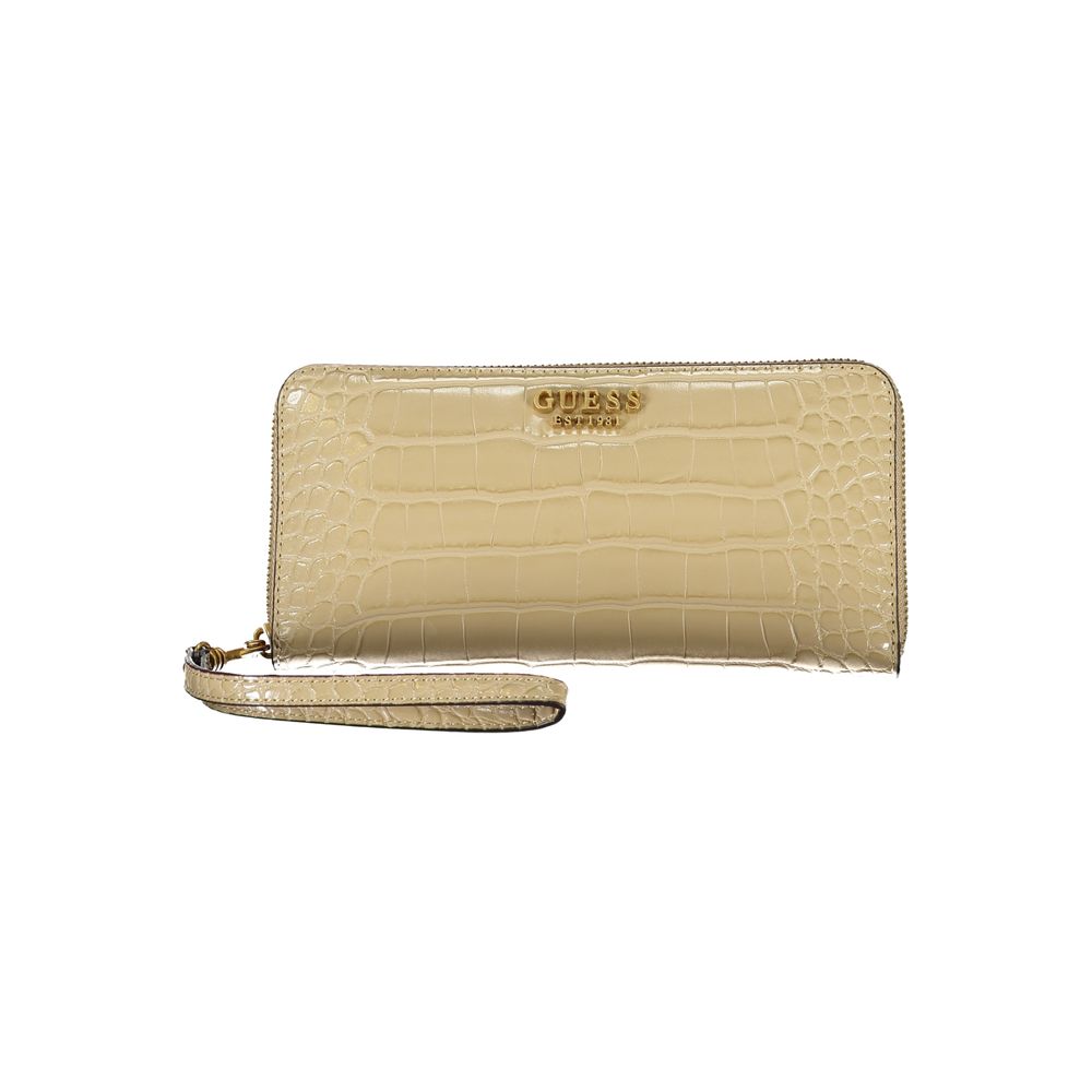 Cartera elegante beige con múltiples compartimentos