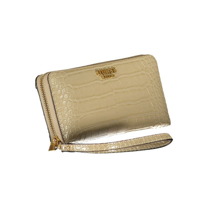 Cartera elegante beige con múltiples compartimentos