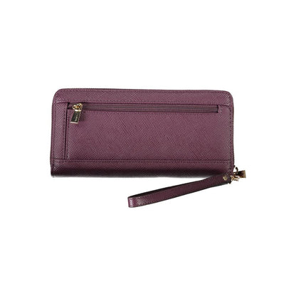 Elegante cartera morada con cierre de cremallera y detalle de logo