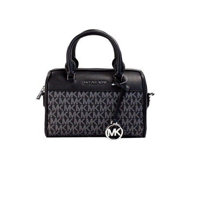 Bolso cruzado de lona de PVC con firma Travel XS, color negro y plateado