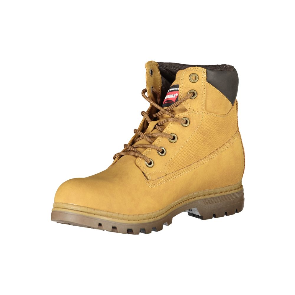 Vibrant Yellow Lace-Up Boots with Logo Detail