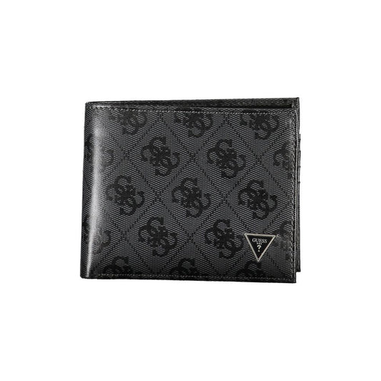 Elegante cartera de cuero negro con dos compartimentos