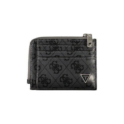 Elegante cartera de cuero negro con detalles en contraste