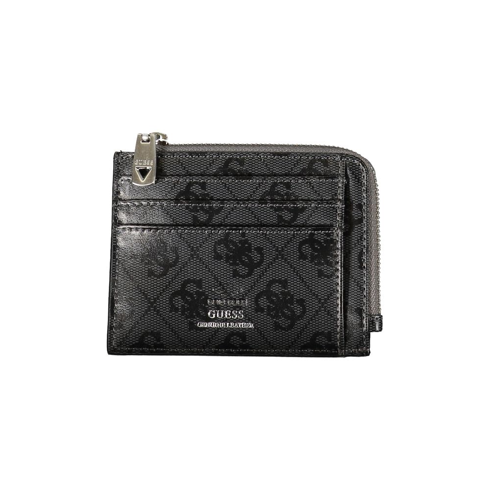 Elegante cartera de cuero negro con detalles en contraste