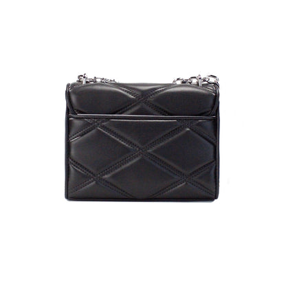 Serena Medium Black Diamond Quilted Faux Leather Flap Shoulder Bag