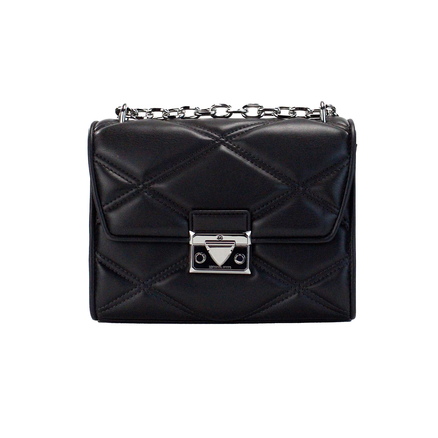 Serena Medium Black Diamond Quilted Faux Leather Flap Shoulder Bag