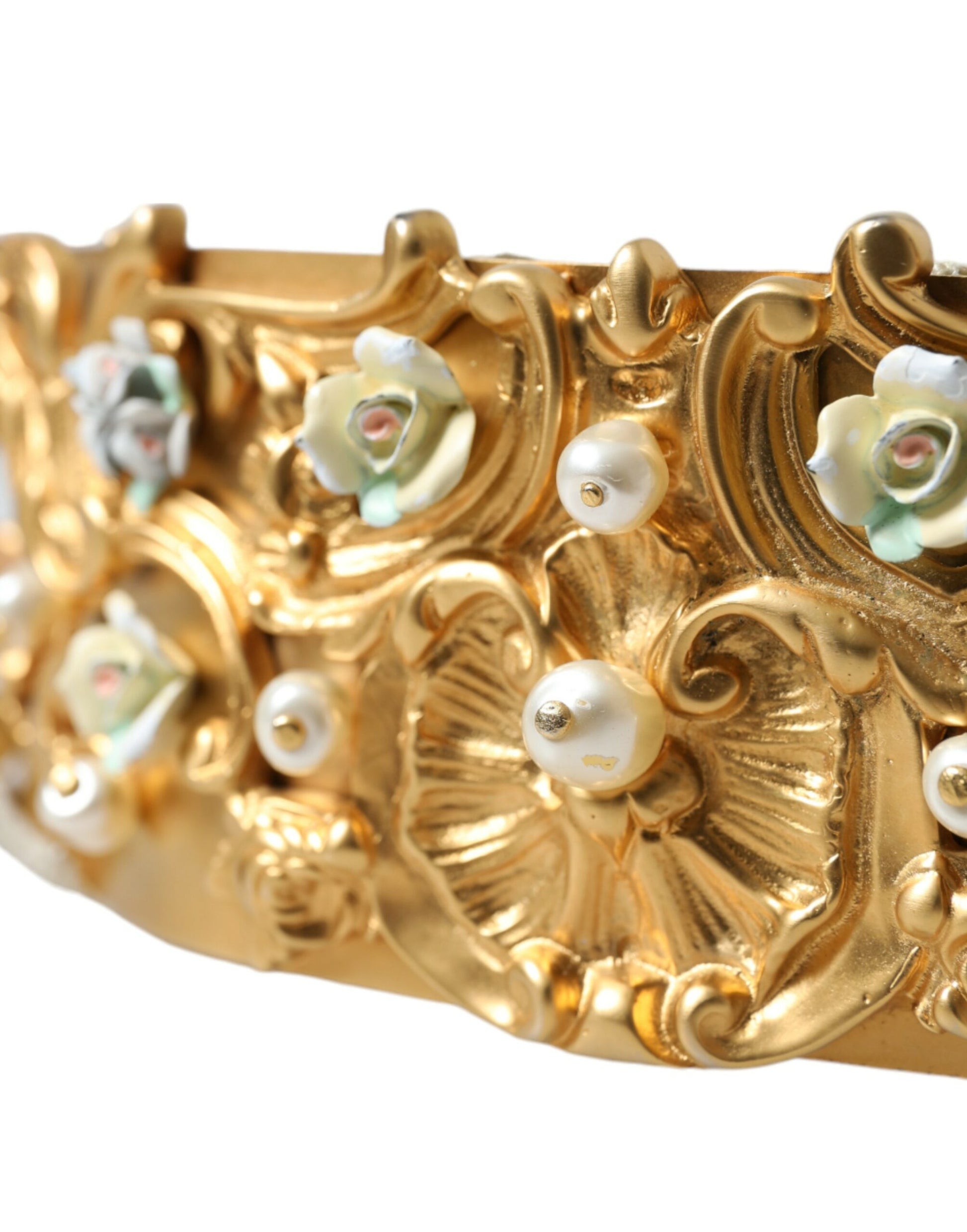 Elegant Gold-Tone Faux Pearl Floral Belt