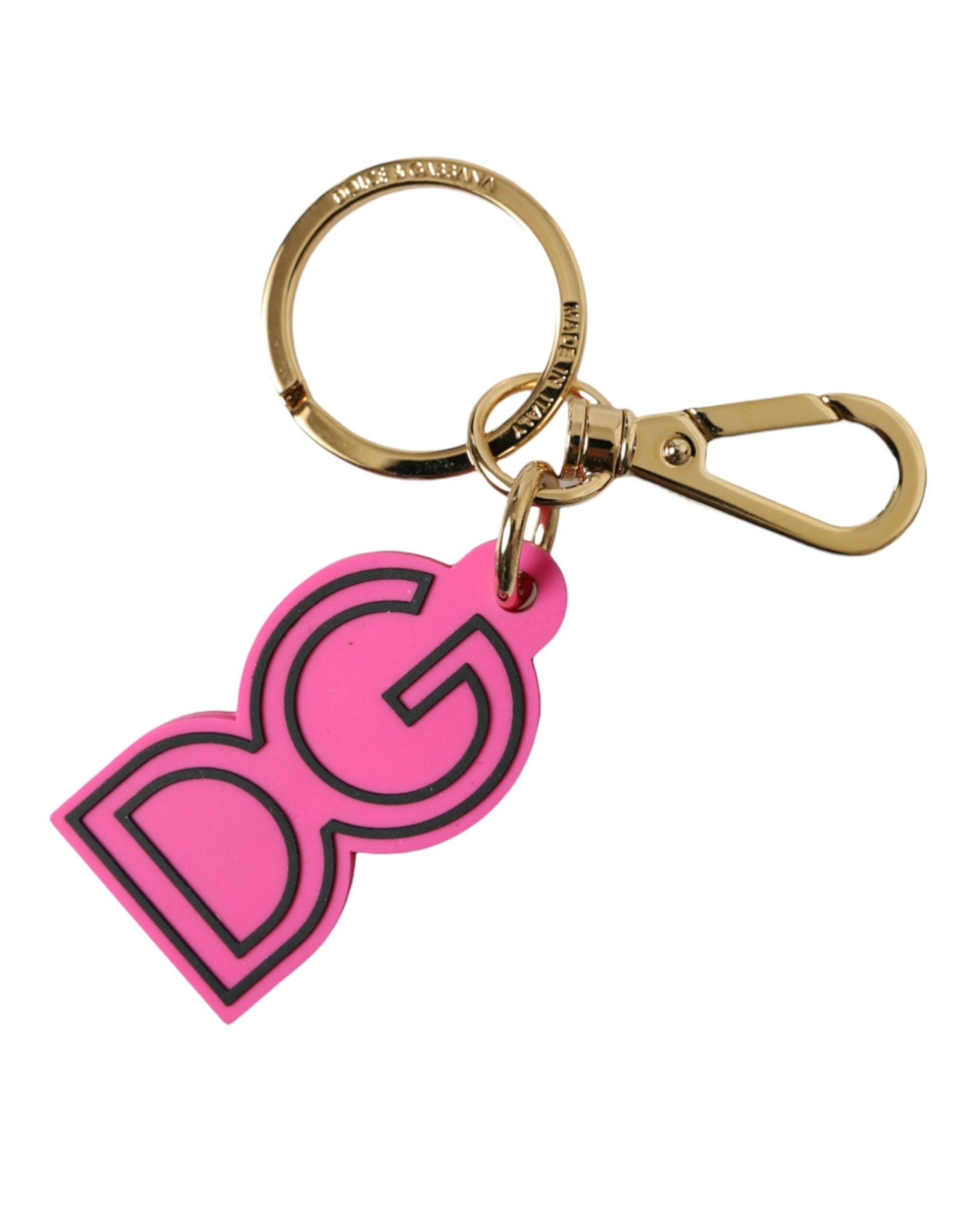 Roze rubberen goudkleurige metalen DG-logo sleutelhanger