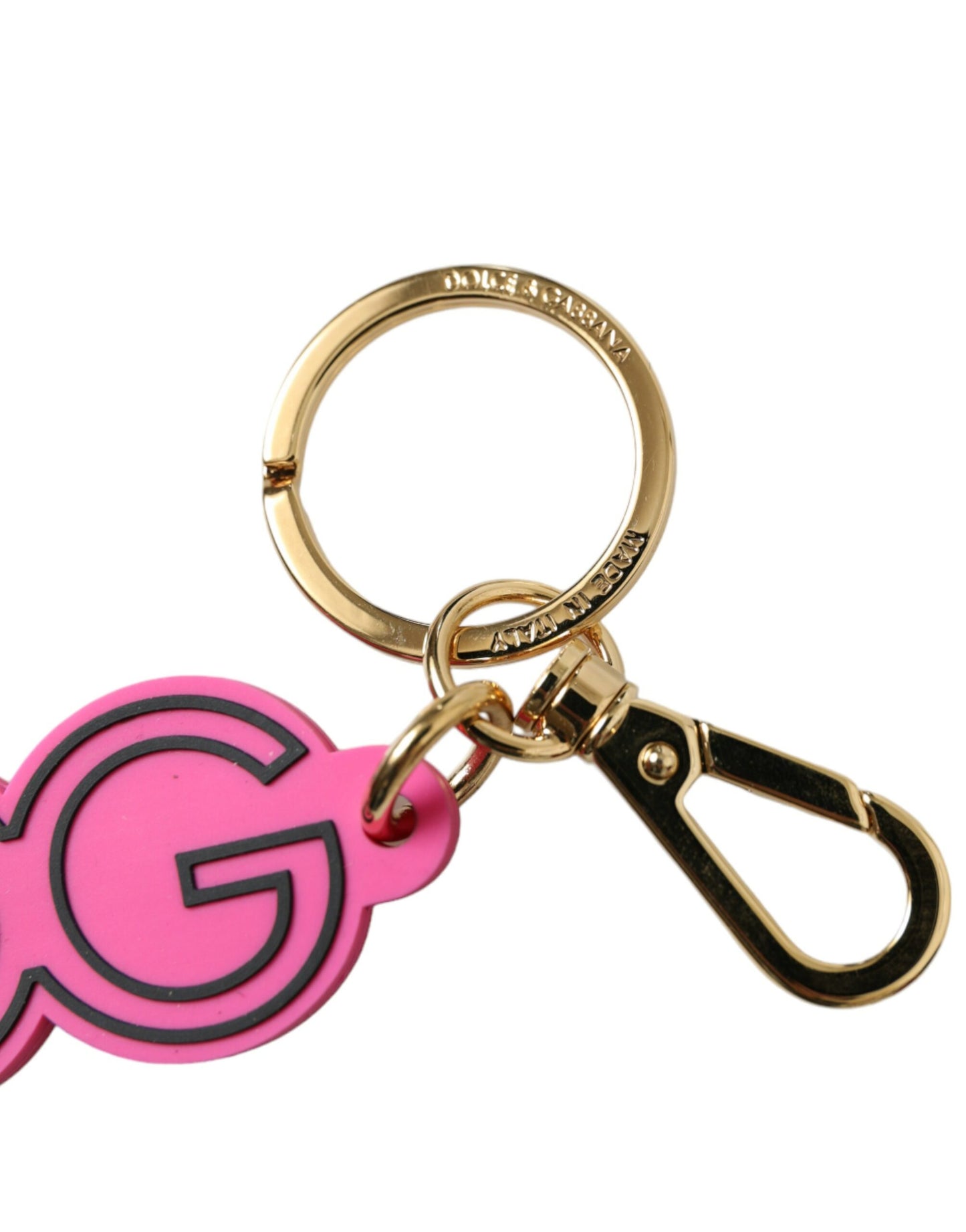 Roze rubberen goudkleurige metalen DG-logo sleutelhanger