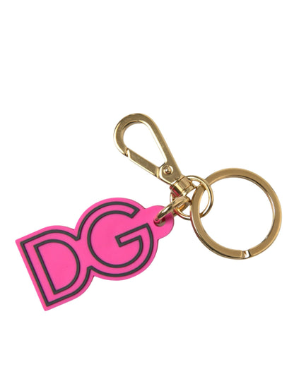 Roze rubberen goudkleurige metalen DG-logo sleutelhanger