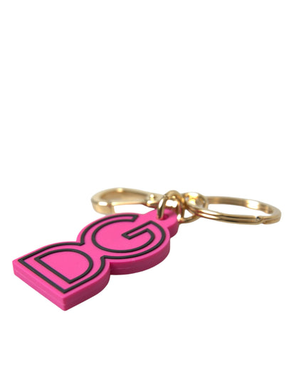 Roze rubberen goudkleurige metalen DG-logo sleutelhanger