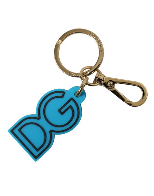 Blauwe rubberen goudkleurige metalen DG-logo sleutelhanger