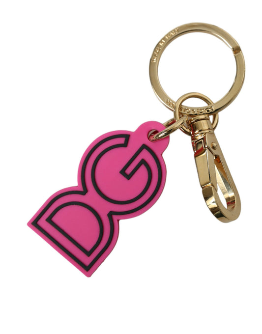 Roze rubberen goudkleurige metalen DG-logo sleutelhanger