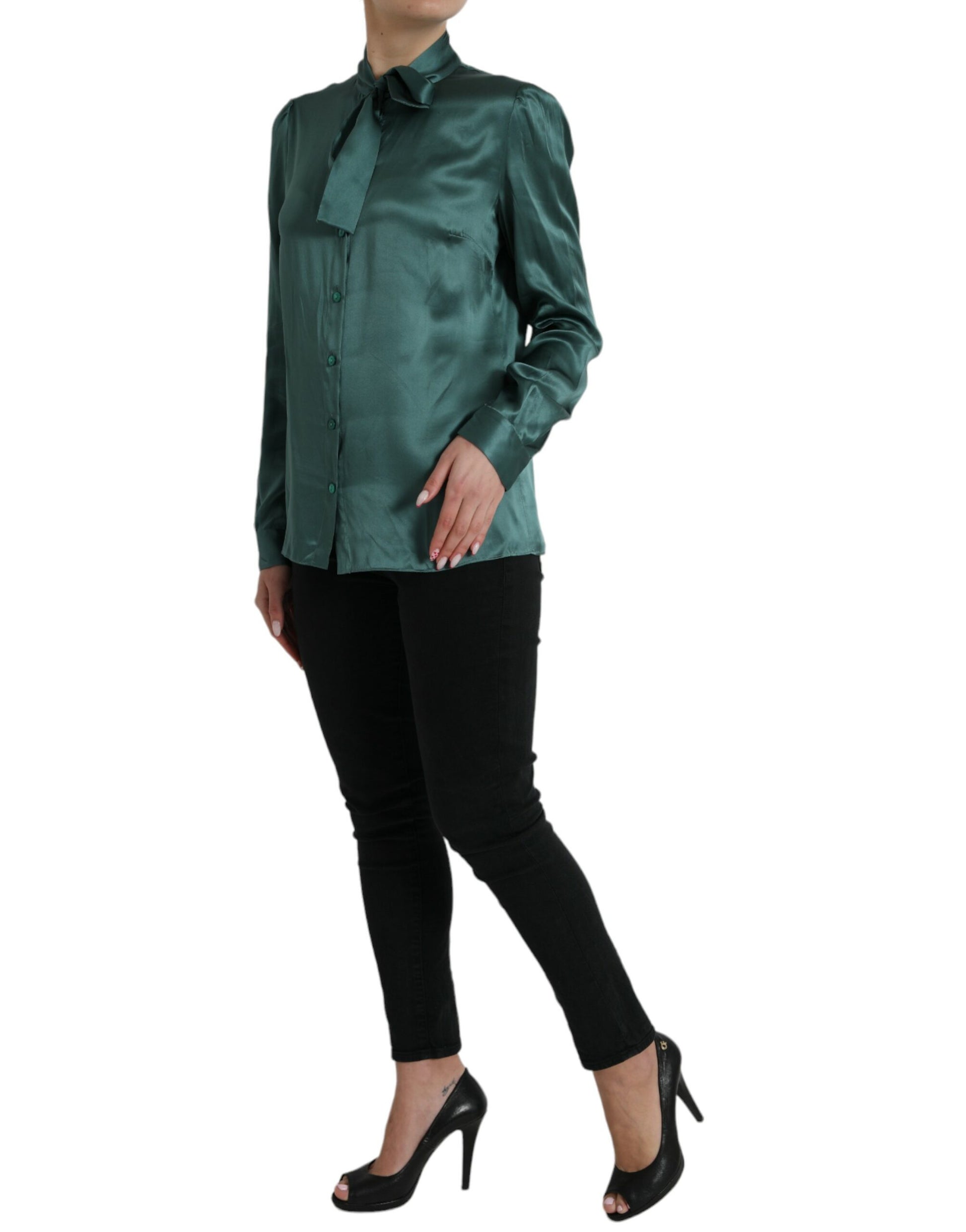 Blusa elegante de seda verde oscuro