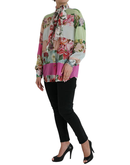 Elegant Multicolor Silk Blend Long Sleeve Top