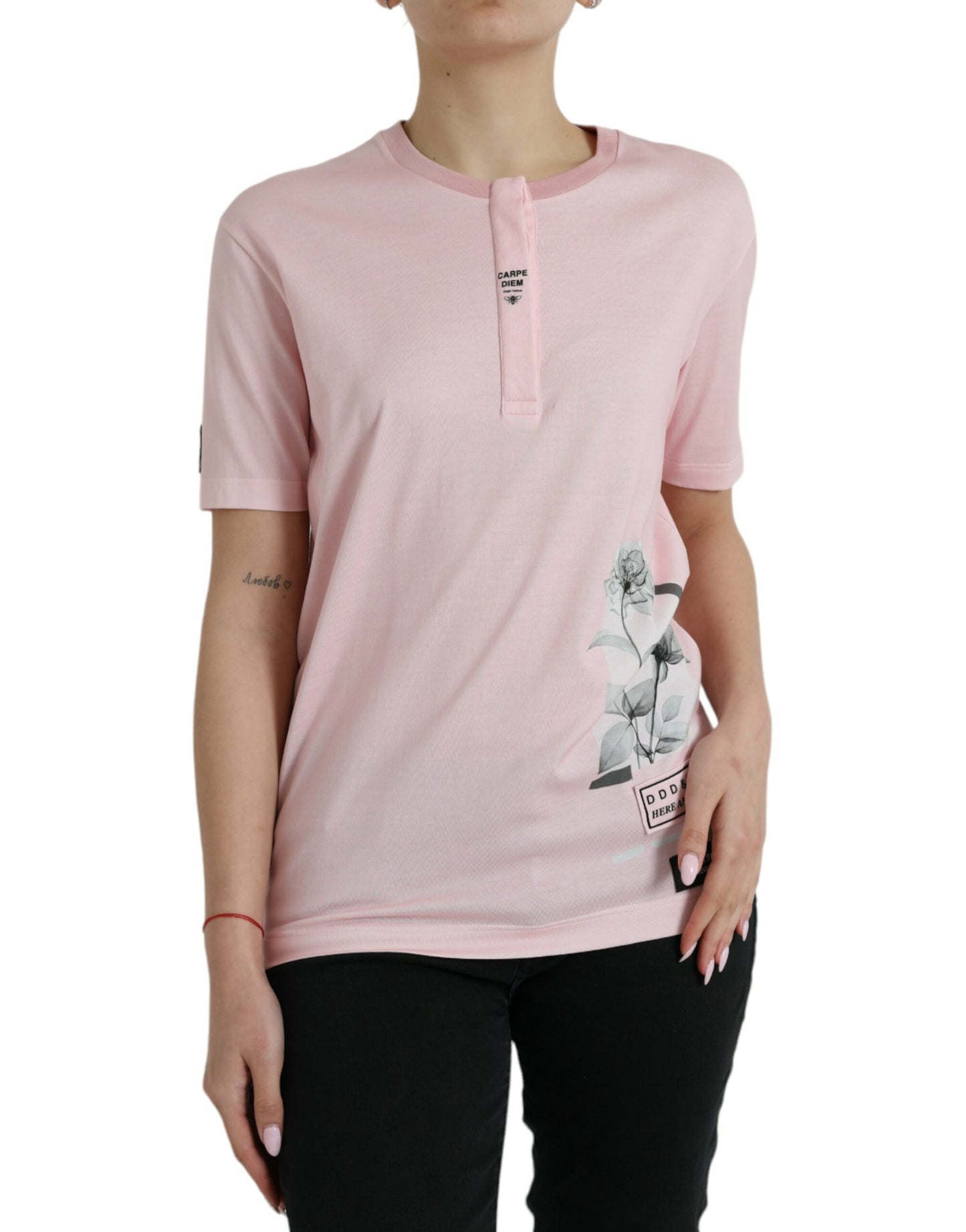 Camiseta de algodón floral rosa elegante