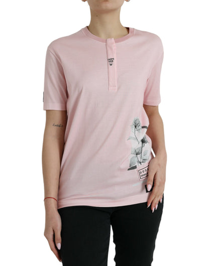 Camiseta de algodón floral rosa elegante