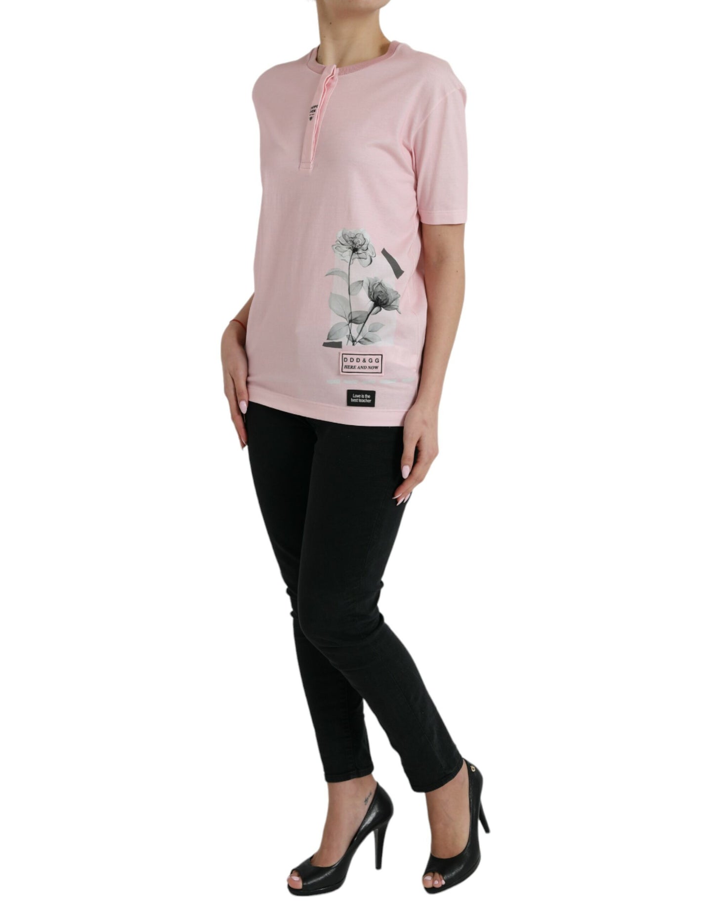 Camiseta de algodón floral rosa elegante