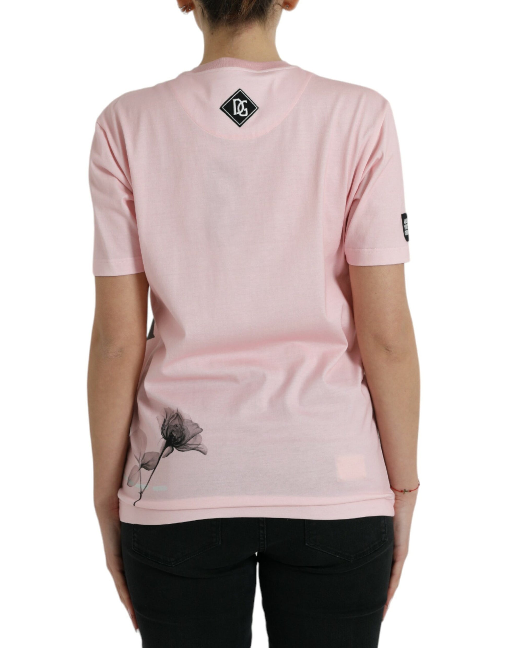 Camiseta de algodón floral rosa elegante