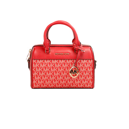 Bolso cruzado de lona de PVC con firma Travel XS, color rojo brillante