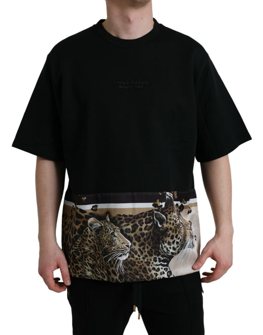 Camiseta elegante con cuello redondo y estampado de leopardo