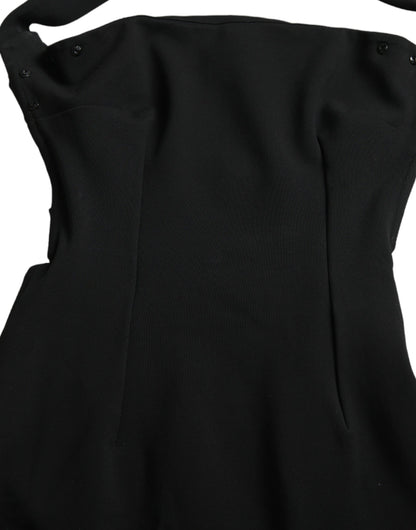 Elegant Black Sheath Halter Midi Dress