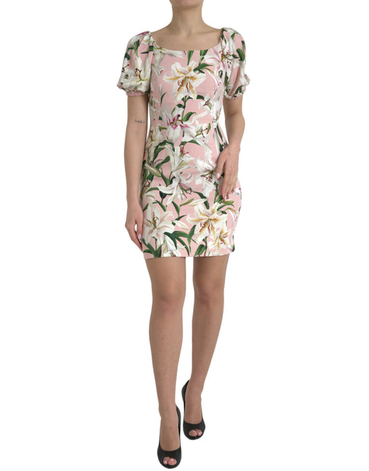 Elegant Pink Lily Print Sheath Dress