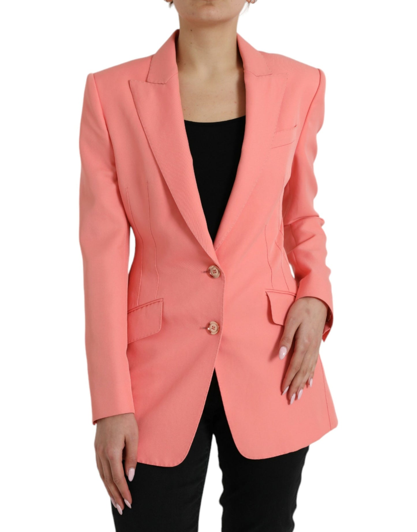 Blazer rosa elegante con solapa de pico