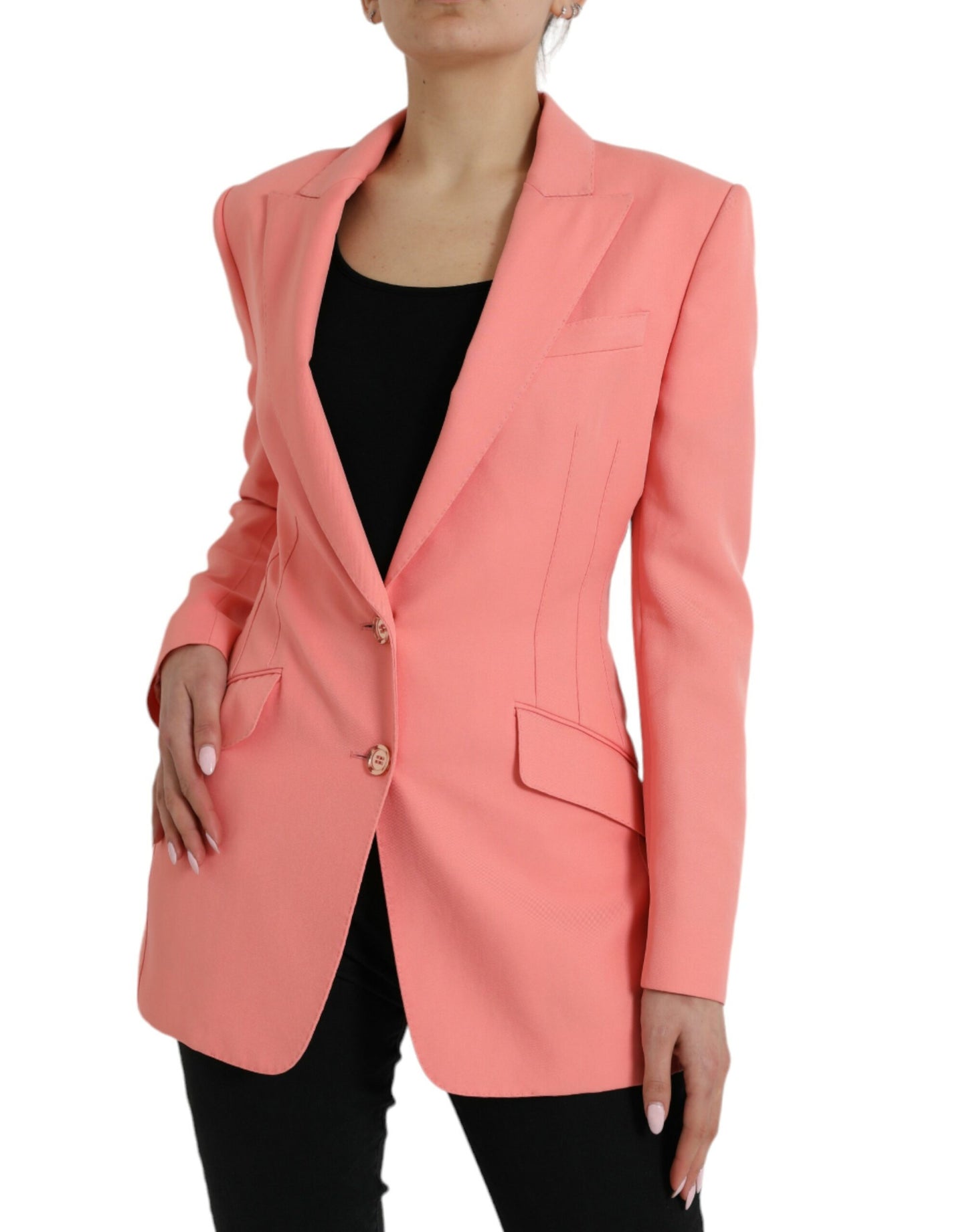 Blazer rosa elegante con solapa de pico