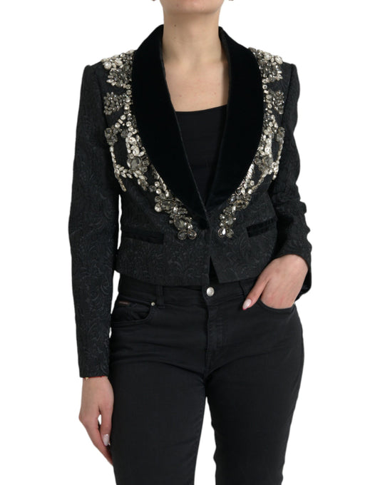 Elegante chaqueta de abrigo negra adornada