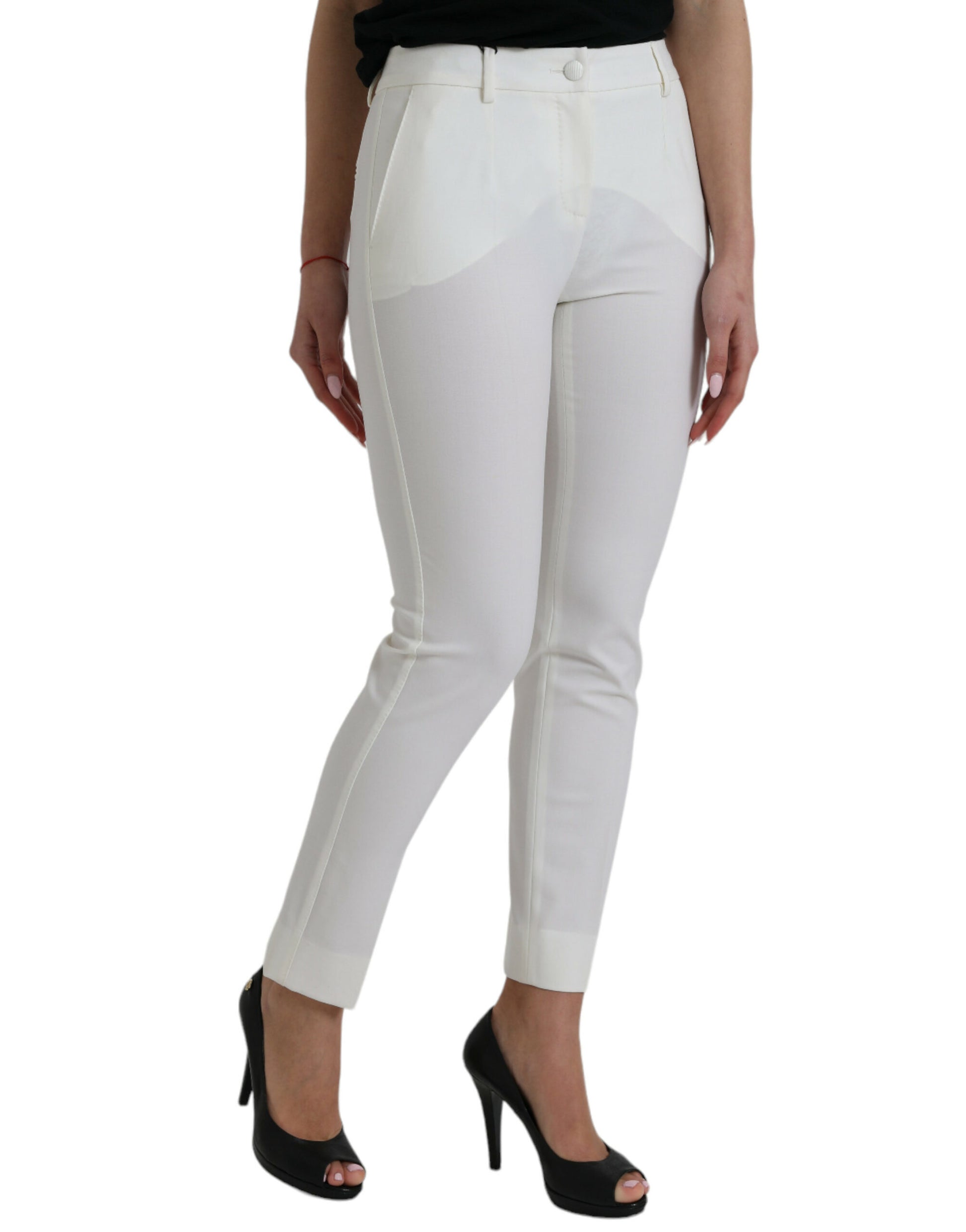 Elegantes pantalones cónicos blancos de cintura media