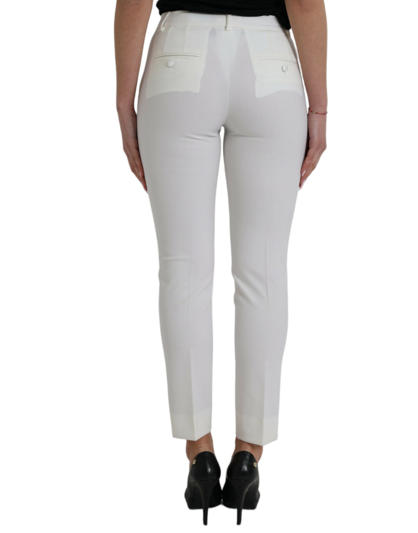 Elegantes pantalones cónicos blancos de cintura media