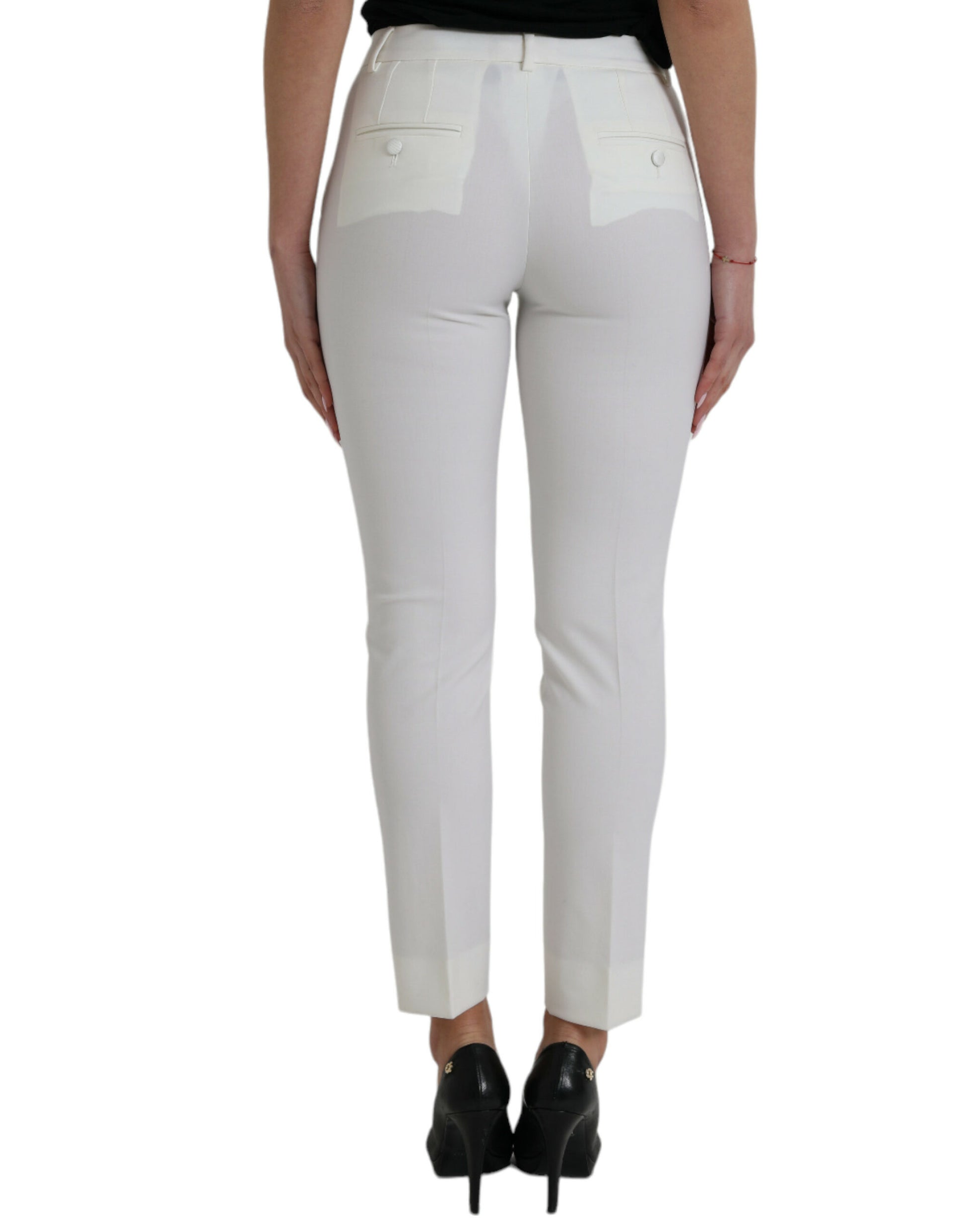 Elegantes pantalones cónicos blancos de cintura media