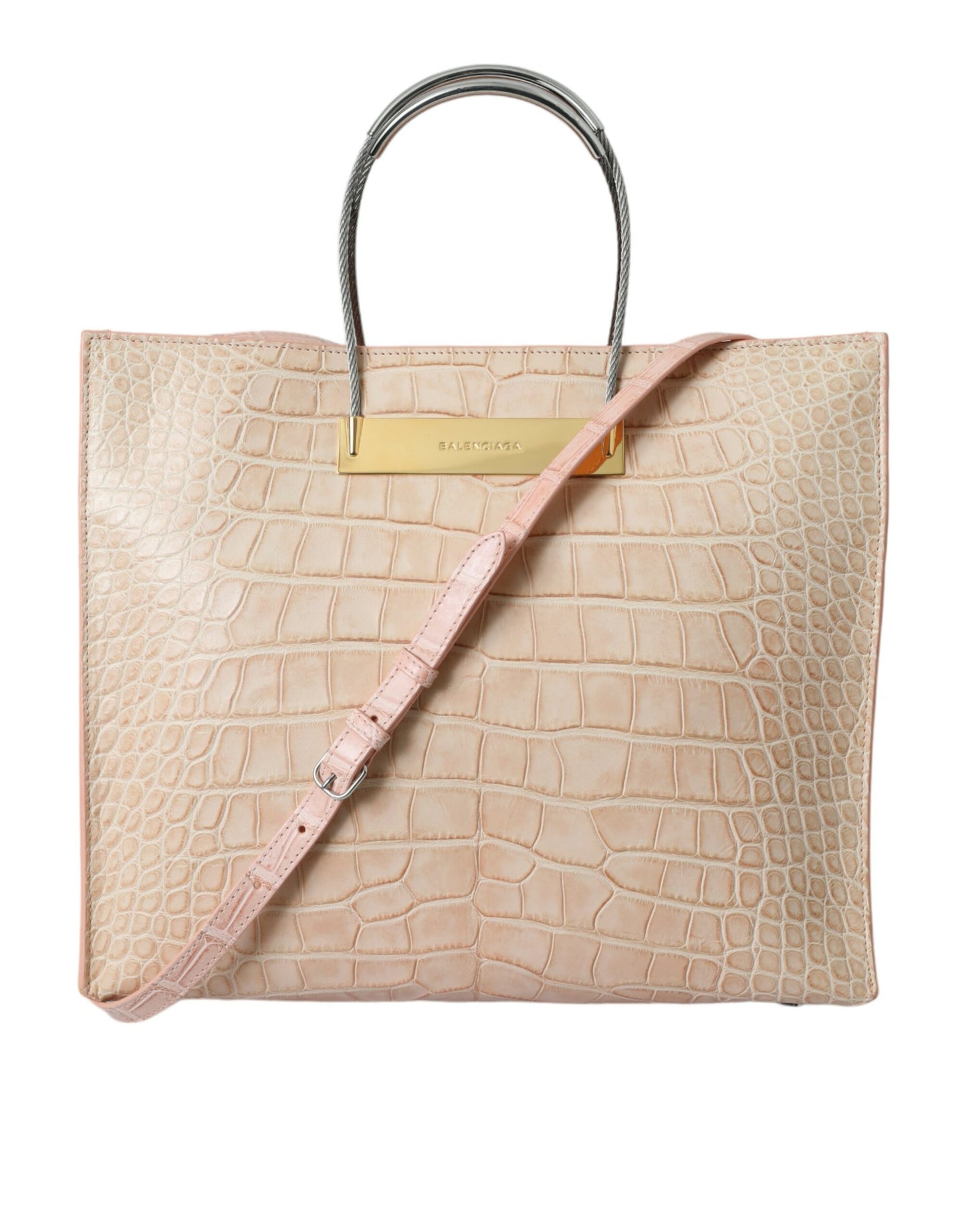 Bolso tote rosa elegante de piel de cocodrilo