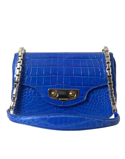 Bolso Mini De Piel De Cocodrilo - Azul Elegante