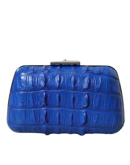 Electric Blue Crocodile Skin Clutch