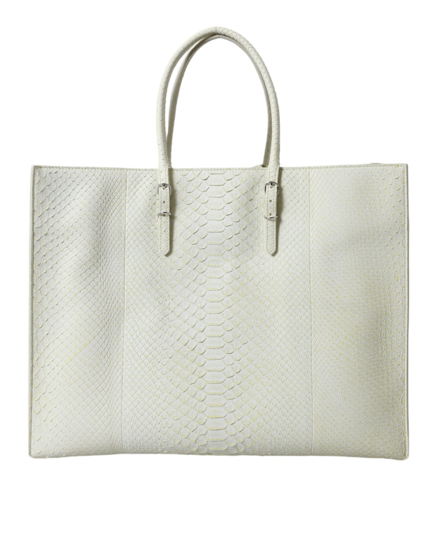 Bolso tote elegante de piel de pitón en blanco y amarillo