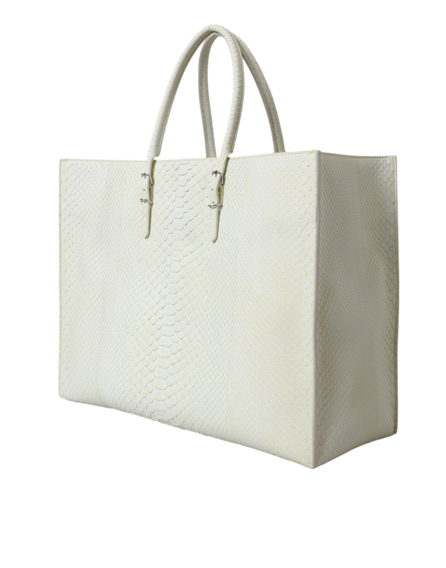 Bolso tote elegante de piel de pitón en blanco y amarillo