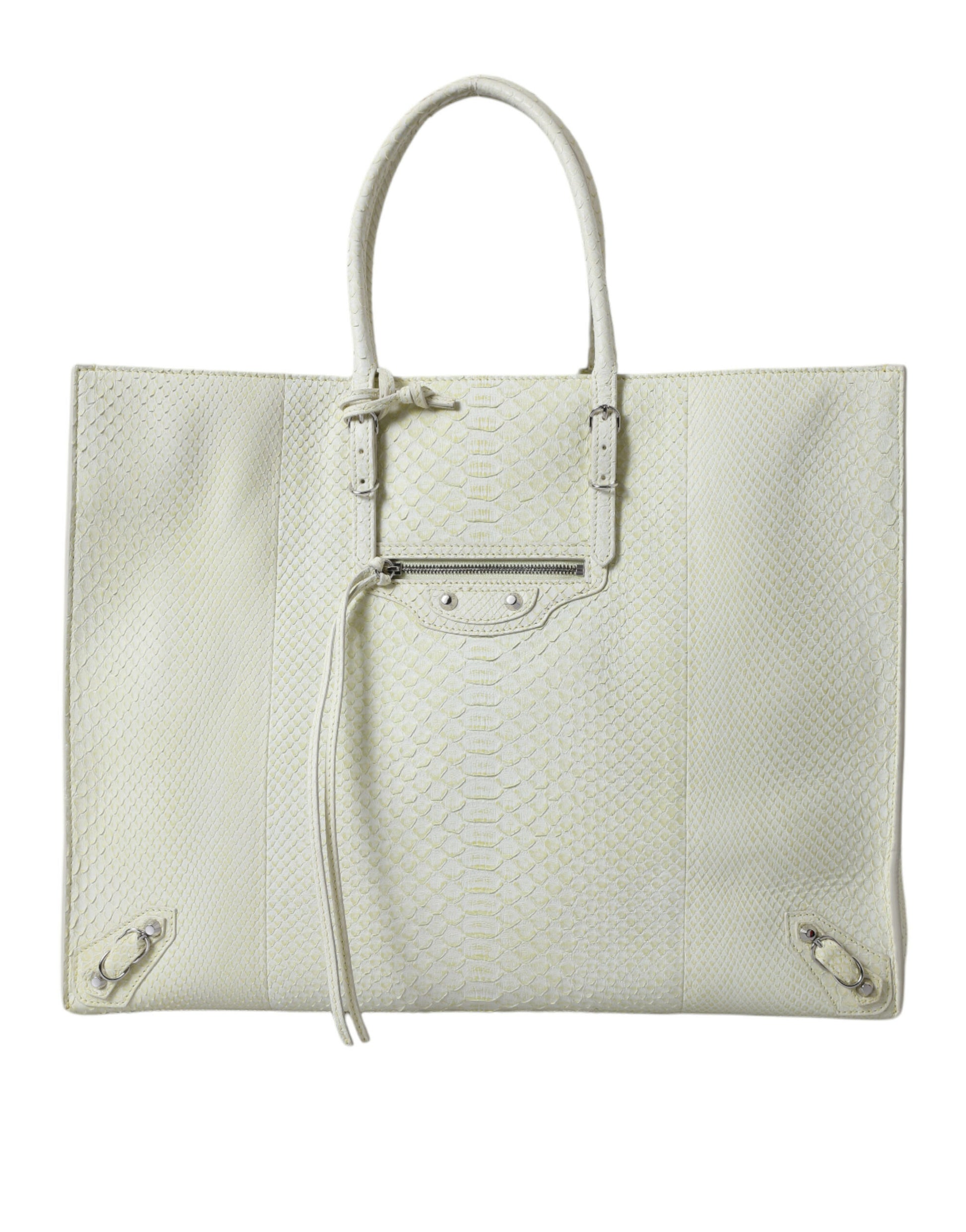 Bolso tote elegante de piel de pitón en blanco y amarillo