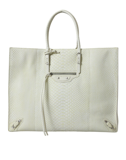 Bolso tote elegante de piel de pitón en blanco y amarillo